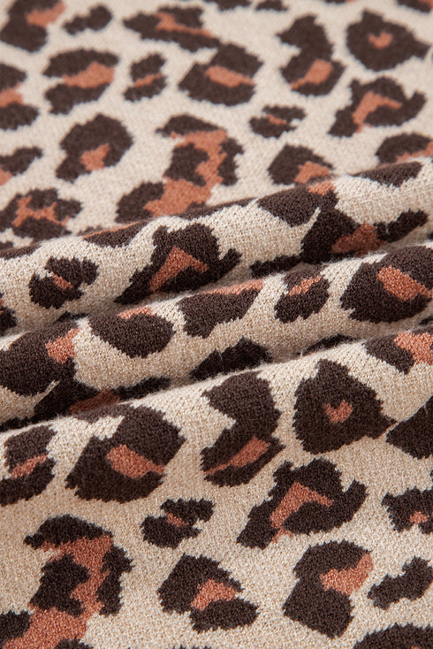 Leopard Jacquard Mock Neck Mini Sweater Dress